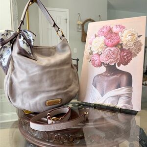 Marc by Marc Jacobs taupe leather satchel with gold logo plate